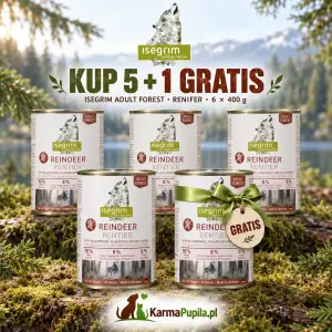 Karma dla psa Isegrim I Forest Mięso z renifera, jeżyny, grzyby i dzikie zioła dla psów dorosłych I 400g PROMOCJA 5 + 1 GRATIS