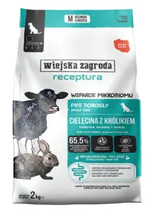 Wiejska Zagroda Karma sucha dla psa Receptura Cielęcina z królikiem Wsparcie mikrobiomu (dorosły) 2kg