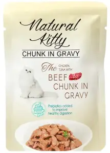 Natural Kitty | Kurczak, Tuńczyk z kawałkami Wołowiny w sosie | dla Kota | Saszetka 85g