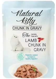 Natural Kitty | Kurczak, Tuńczyk i kawałki Jagnięciny w sosie | dla Kota | Saszetka 85g